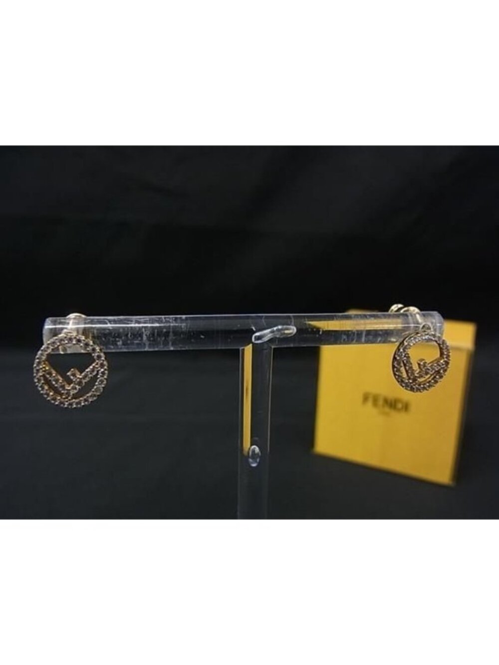 Fendi F's Rhinestone Earrings Gold Silver